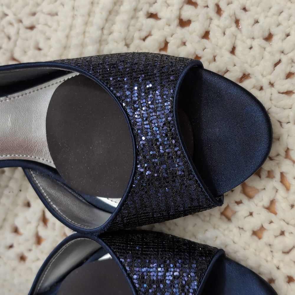 Nina Women's Sparkling Navy Peep Toe Heels - Picture 3 of 11